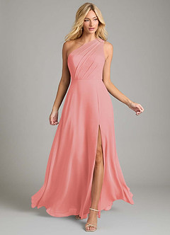 Azazie Phaedra Bridesmaid Dresses Coral A-Line One Shoulder Chiffon Dress image4