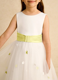 Azazie Cricket Flower Girl Dresses Ivory Lemon Sorbet Ball-Gown Pleated Matte Satin Dress image8