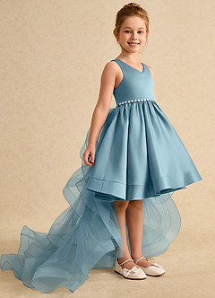 Azazie Julietta Flower Girl Dresses Moody Blue Ball-Gown Convertible Tulle Dress image3