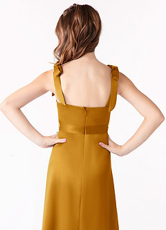 Azazie Barbara Junior Butterscotch A-Line Bow Stretch Satin Dress image4