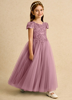 Azazie Puff Flower Girl Dresses Vintage Mauve Ball-Gown Lace Tulle Dress image3