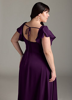 Azazie Bondi Bridesmaid Dresses Grape A-Line Bow Stretch Satin Dress image17