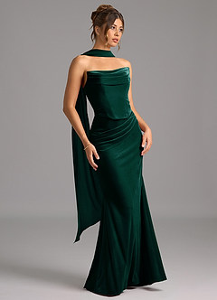 Azazie Sorrel Bridesmaid Dresses Emerald Mermaid Corset Velvet Convertible Dress image4