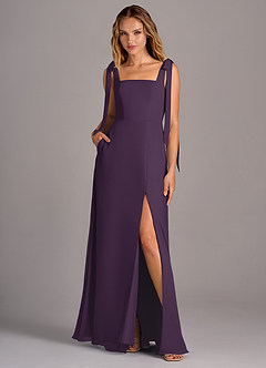 Azazie Debra Bridesmaid Dresses Plum A-Line with Pockets Chiffon Convertible Dress image1