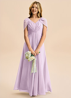 Azazie Emma Junior Linia A Pofałdowany Szyfon Długość podłogi Młodsza druhna Sukienka image3