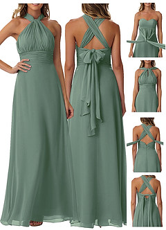 Azazie Fifi Bridesmaid Dresses Eucalyptus A-Line Strapless Chiffon Convertible Dress image9