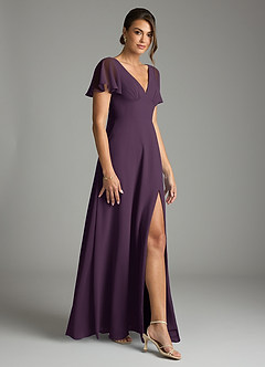 Azazie Kimber Bridesmaid Dresses Plum A-Line Flounce Sleeve Chiffon Dress image6