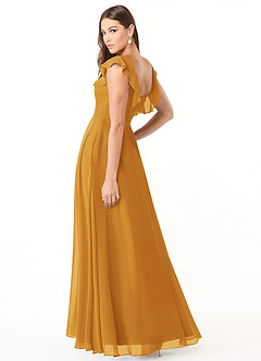 Azazie Jinny Bridesmaid Dresses Butterscotch A-Line Square Neckline Ruched Chiffon Dress image4