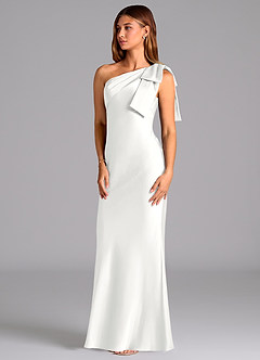 Azazie Yuanna Vestidos de damas de honor Vestido de Blanco de Satén Elástico de Corte Sirena con Hombro unilateral image4