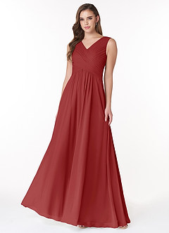 Azazie Flora Bridesmaid Dresses Rust A-Line Pleated Chiffon Dress image1