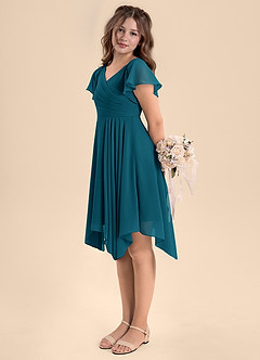 Azazie Janeaurelia Junior Abito A-Line in Chiffon Plissettato Blu Inchiostro image5