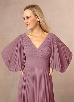 Azazie Zahara Mother of the Bride Dresses Vintage Mauve A-Line V-Neck Pleated Chiffon Dress image5