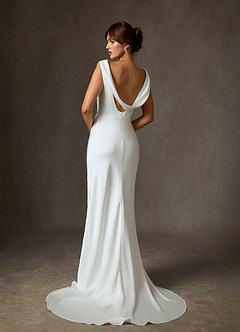 Azazie Kieryn Wedding Dresses Diamond White Fit and Flare Stretch Satin Dress image2