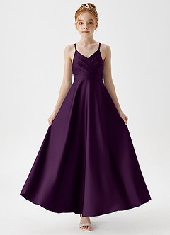 Azazie Avelina Junior A-Linie Plissee Stretch-Satin Kleid Traube image5