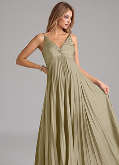 Azazie Raychelle Robes de demoiselle d'honneur Robe Trapèze en Satin extensible Plissée Vert Mousse image7
