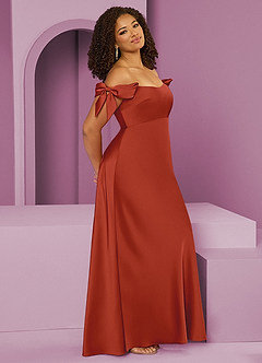Barbie ♥ Azazie Bridesmaid Dresses Rust Sheath Off the Shoulder Stretch Satin Convertible Dress image4