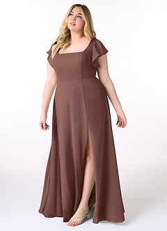Azazie Bondi Bridesmaid Dresses Espresso A-Line Ruffled Chiffon Dress image9