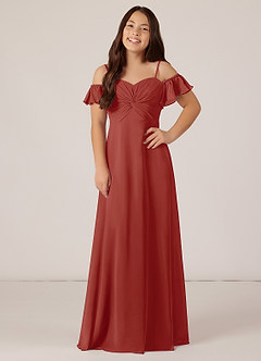 Azazie Juna Junior Robe Trapèze en Mousseline de soie Épaule décolletée Terracotta image1