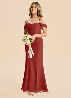 Azazie Nira Junior Terracotta Mermaid Ruched Chiffon Dress image5