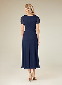 Azazie Vera Mother of the Bride Dresses Dark Navy A-Line V-Neck Pleated Mesh Dress image4