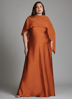 Azazie Jaleesa Bridesmaid Dresses Cinnamon Sheath High Neck Stretch Satin Dress image7