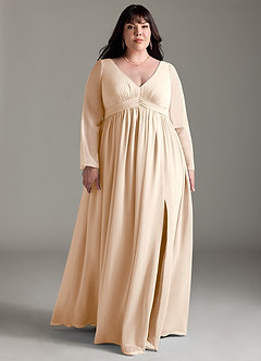 Azazie Teton Zwangerschaps Bruidsmeisjekleding A-Lijn Lange mouw Chiffon Vloerlengte Jurk image9