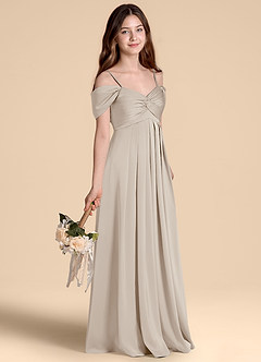 Azazie Kaitlynn Junior Frost A-Line Off the Shoulder Stretch Satin Dress image5