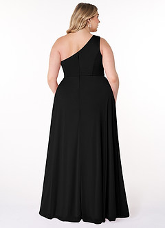 Azazie Brooke Vestidos de madrinha de casamento Vestir Preto de Malha de Linha A com Um ombro image7