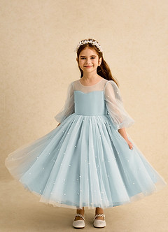 Azazie Trudy Flower Girl Dresses Mist Ball-Gown Sweetheart Neckline Tulle Dress image5