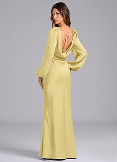 Azazie Rylina Bridesmaid Dresses Lemon Sorbet Mermaid Long Sleeve Stretch Satin Dress image5