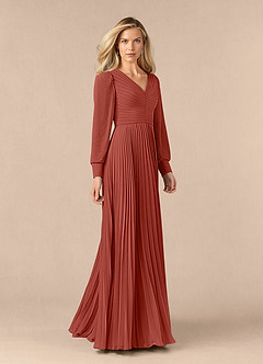 Azazie Zina Mother of the Bride Dresses Terracotta A-Line Pleated Chiffon Dress image2