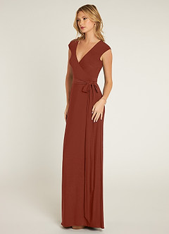 Azazie Wynry Final Sale Cabernet Fitted Pleated Luxe Knit Dress image4