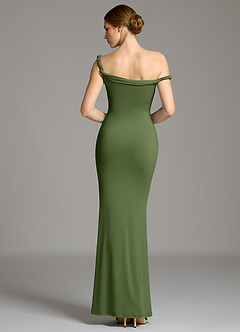 Azazie Shantal Bridesmaid Dresses Olive Mermaid Off the Shoulder Premium Stretch Jersey Dress image7