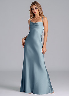 Azazie Seema Bridesmaid Dresses Dusty Blue Mermaid Corset Stretch Satin Dress image3