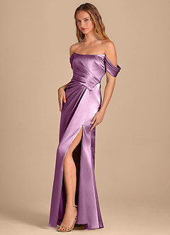 Azazie Shea Robes de demoiselle d'honneur Robe Sirène Convertible en Satiné métallisé Épaule décolletée Glycine image3