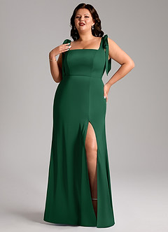 Azazie Frostine Bridesmaid Dresses Dark Green A-Line Bow Stretch Satin Dress image9