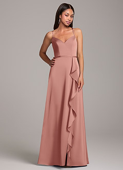 Azazie Naeem Robes de demoiselle d'honneur Robe Trapèze en Satin extensible Rosette image5