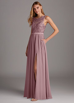 Azazie Elly Bridesmaid Dresses Dusty Rose A-Line Lace Scoop Neck Chiffon Dress image1