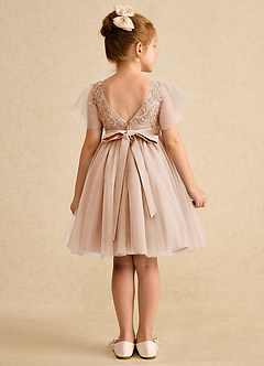 Azazie Queenie Robe Demoiselle D'honneur Fillette Robe Trapèze en Dentelle Rose Perle image2