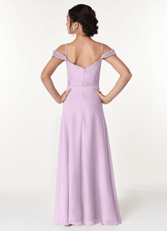 Azazie Alivia Junior Frosted Lilac A-Line Off the Shoulder Chiffon Dress image2