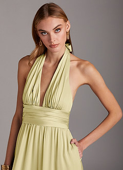 Azazie Oli Vestidos de damas de honor Sorbete De Limón de Satén Elástico de Mono con Plisado image6