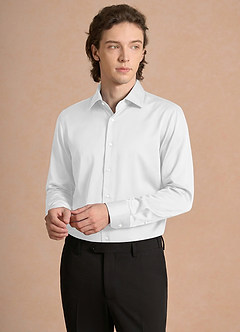front Julian White Stretch Satin Dress Shirt