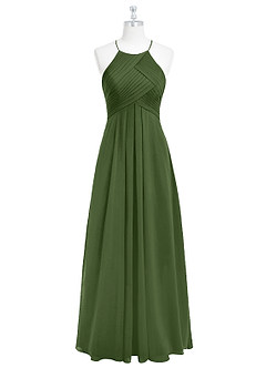 Azazie Ginger Bridesmaid Dresses Olive A-Line Halter Pleated Chiffon Dress image6