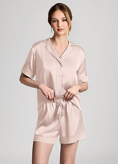front Komplet piżamowy z krótkim rękawem i satynową koronką