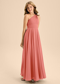 Azazie Charlize Junior Robe Trapèze en Mousseline de soie Plissée Rose Saumon image5