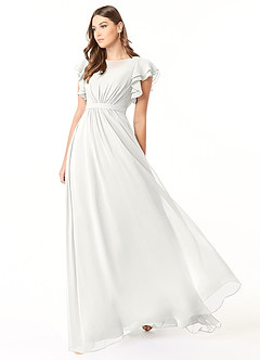 Azazie Daphne Modest Bridesmaid Dresses A-Line Ruffled Chiffon Floor-Length Dress image3