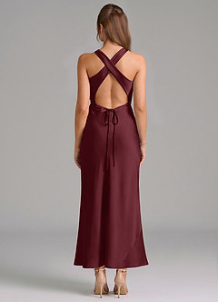 Azazie Evadne Vestidos de damas de honor Vestido de Cabernet de Satén Elástico de Corte Recto con Plisado image5