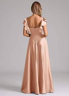 Azazie Leilani Bridesmaid Dresses Rose Gold A-Line Ruched Stretch Satin Dress image2