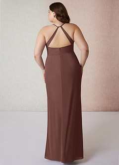 Azazie Becca Brautjungfernkleider Etui V-Hals Chiffon Kleid Espresso image8