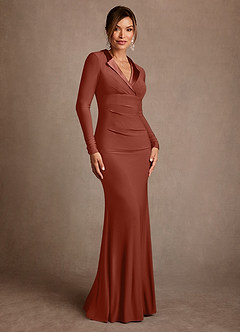 Azazie Syracuse Klänningar till brudens mor Klä Tubklänning i Lyxstickad Plisserad Terrakotta image3